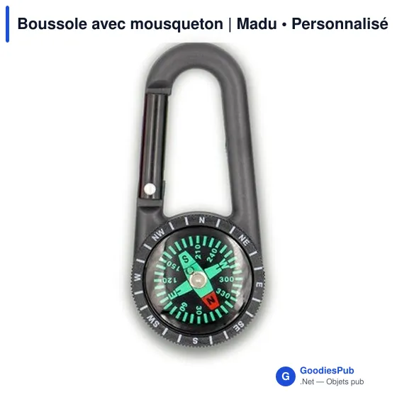Boussole personnalisable avec mousqueton pour logo - Madu - Image 4