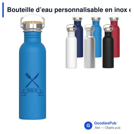 Bouteille d’eau personnalisable en inox et bambou 750 ml avec logo - Ashton