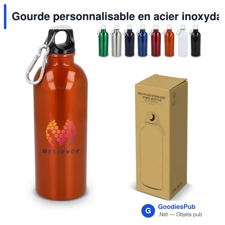 Gourde personnalisable en acier inoxydable recyclé 500 ml avec logo - Simple paroi