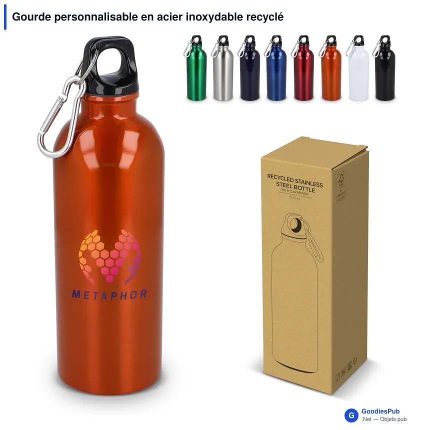 Gourde personnalisable en acier inoxydable recyclé 500 ml avec logo - Simple paroi - Image 1