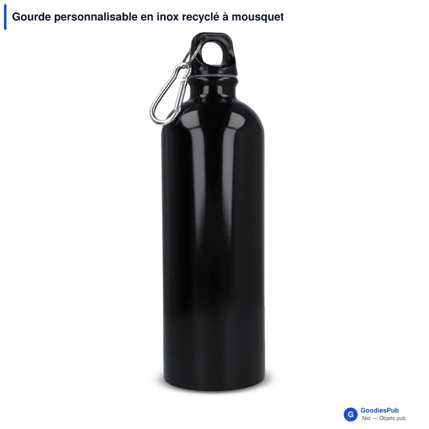 Gourde personnalisable en inox recyclé à mousqueton 750 ml avec logo - R-SS - Image 2