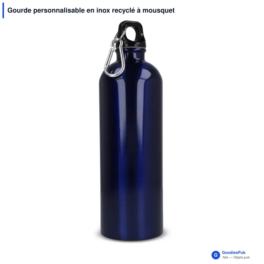Gourde personnalisable en inox recyclé à mousqueton 750 ml avec logo - R-SS - Image 3