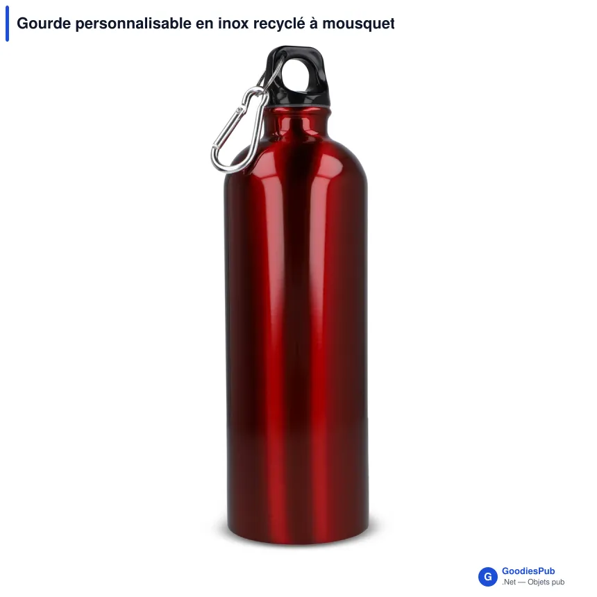Gourde personnalisable en inox recyclé à mousqueton 750 ml avec logo - R-SS - Image 4