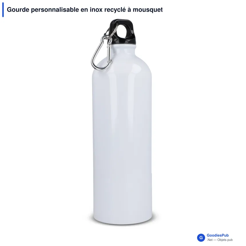 Gourde personnalisable en inox recyclé à mousqueton 750 ml avec logo - R-SS - Image 5
