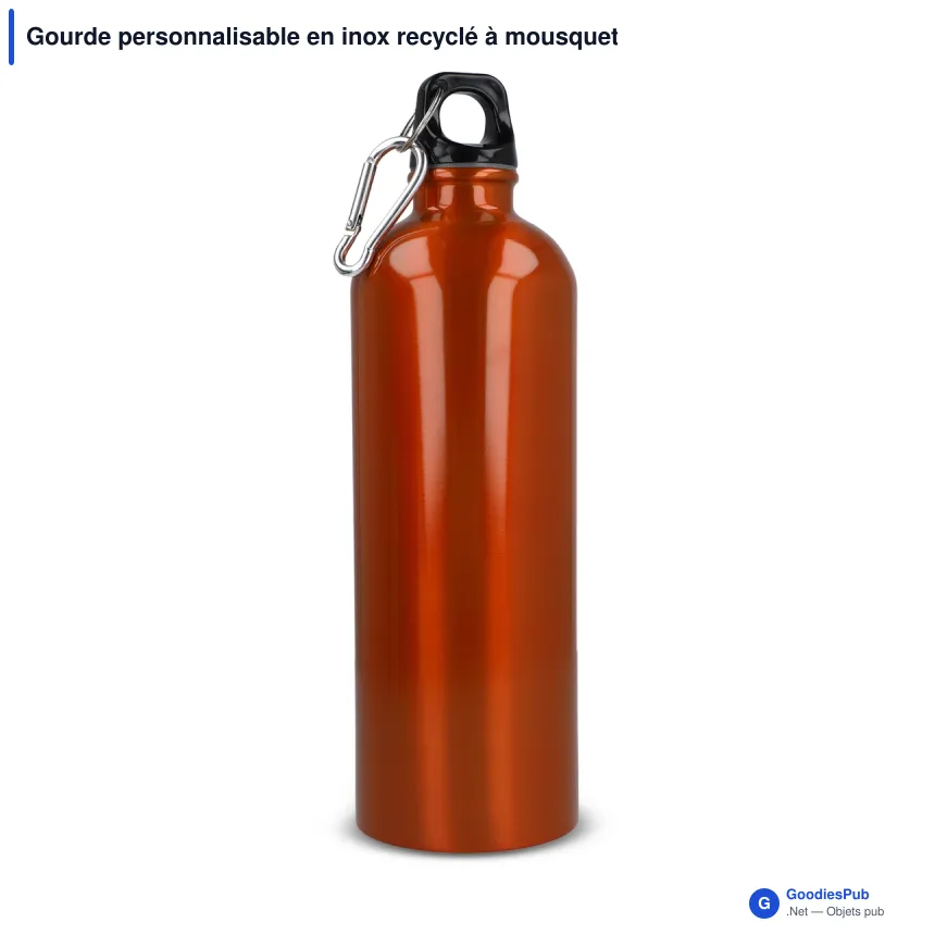 Gourde personnalisable en inox recyclé à mousqueton 750 ml avec logo - R-SS - Image 7