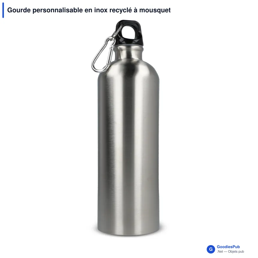 Gourde personnalisable en inox recyclé à mousqueton 750 ml avec logo - R-SS - Image 8