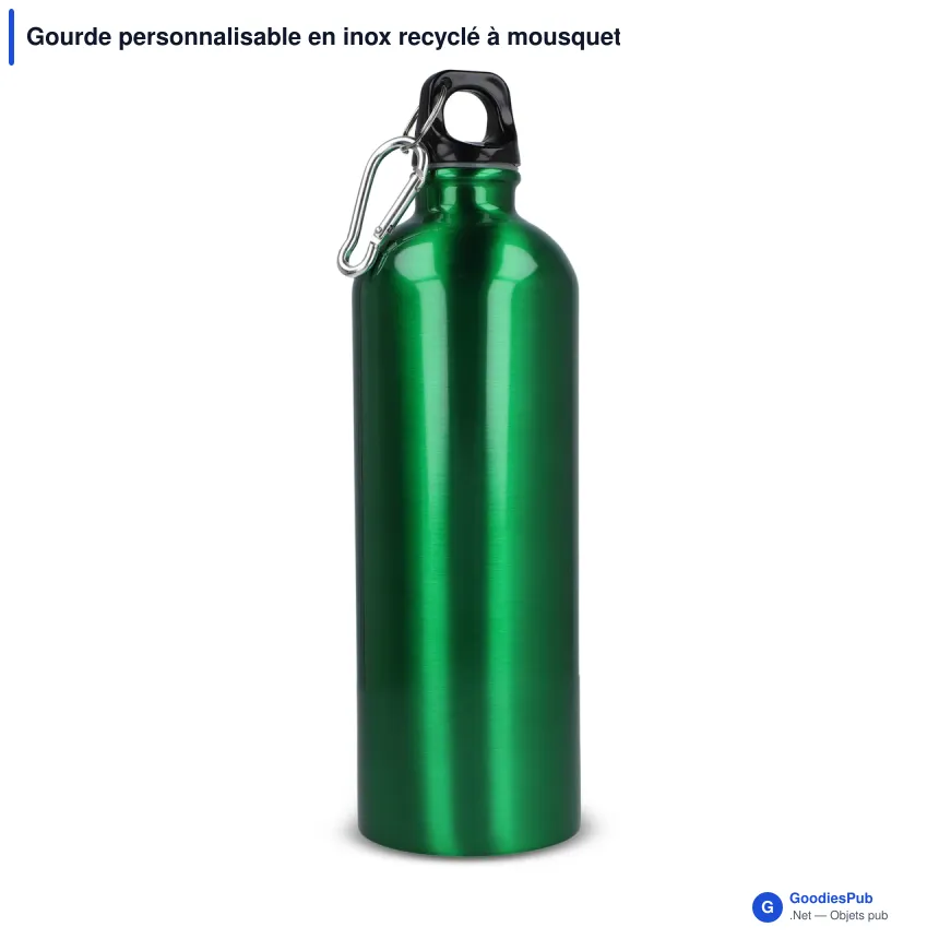 Gourde personnalisable en inox recyclé à mousqueton 750 ml avec logo - R-SS - Image 9