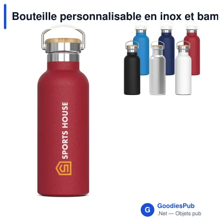 Bouteille personnalisable en inox et bambou 500 ml avec logo - Ashton