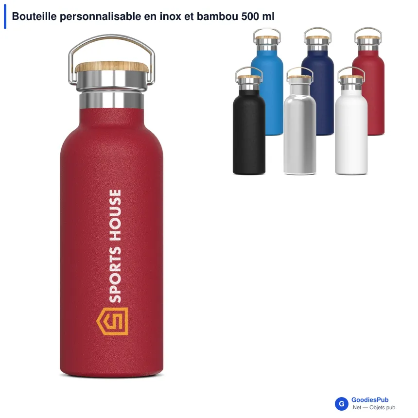 Bouteille personnalisable en inox et bambou 500 ml avec logo - Ashton - Image 1