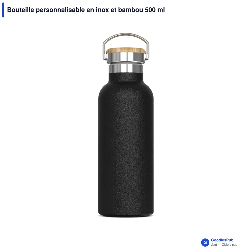 Bouteille personnalisable en inox et bambou 500 ml avec logo - Ashton - Image 2