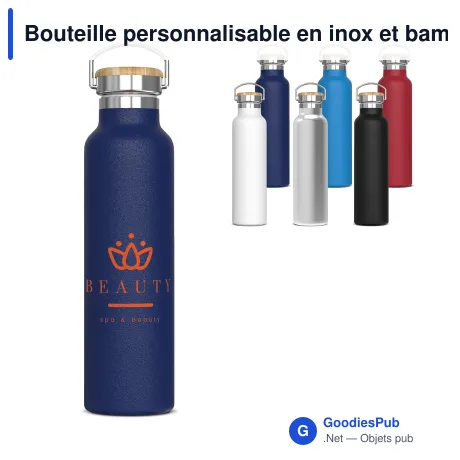 Bouteille personnalisable en inox et bambou 650 ml avec logo - Ashton