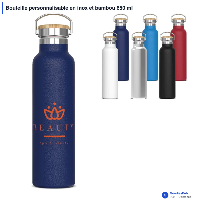 Bouteille personnalisable en inox et bambou 650 ml avec logo - Ashton - Image 1