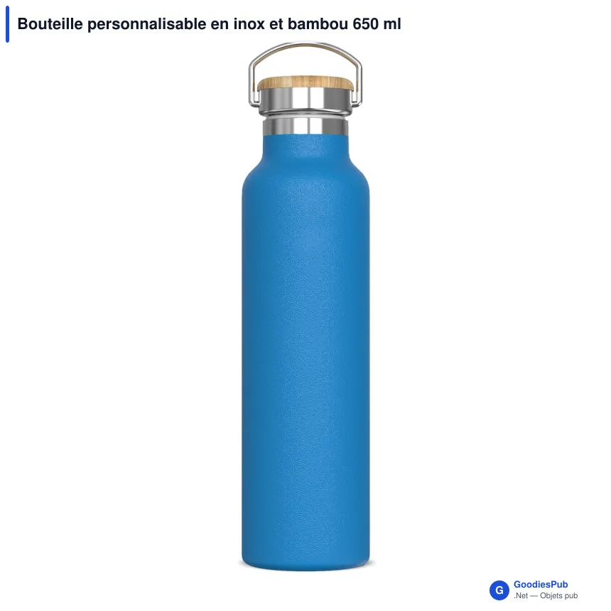 Bouteille personnalisable en inox et bambou 650 ml avec logo - Ashton - Image 2