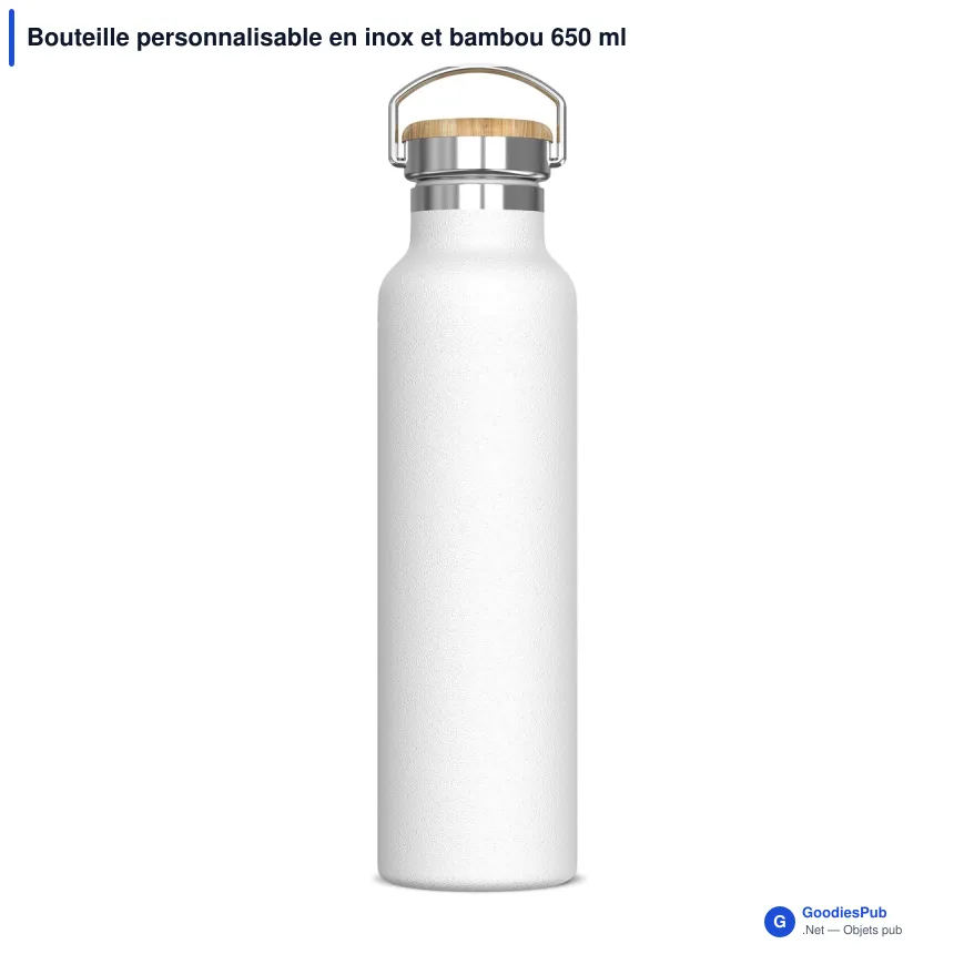 Bouteille personnalisable en inox et bambou 650 ml avec logo - Ashton - Image 3