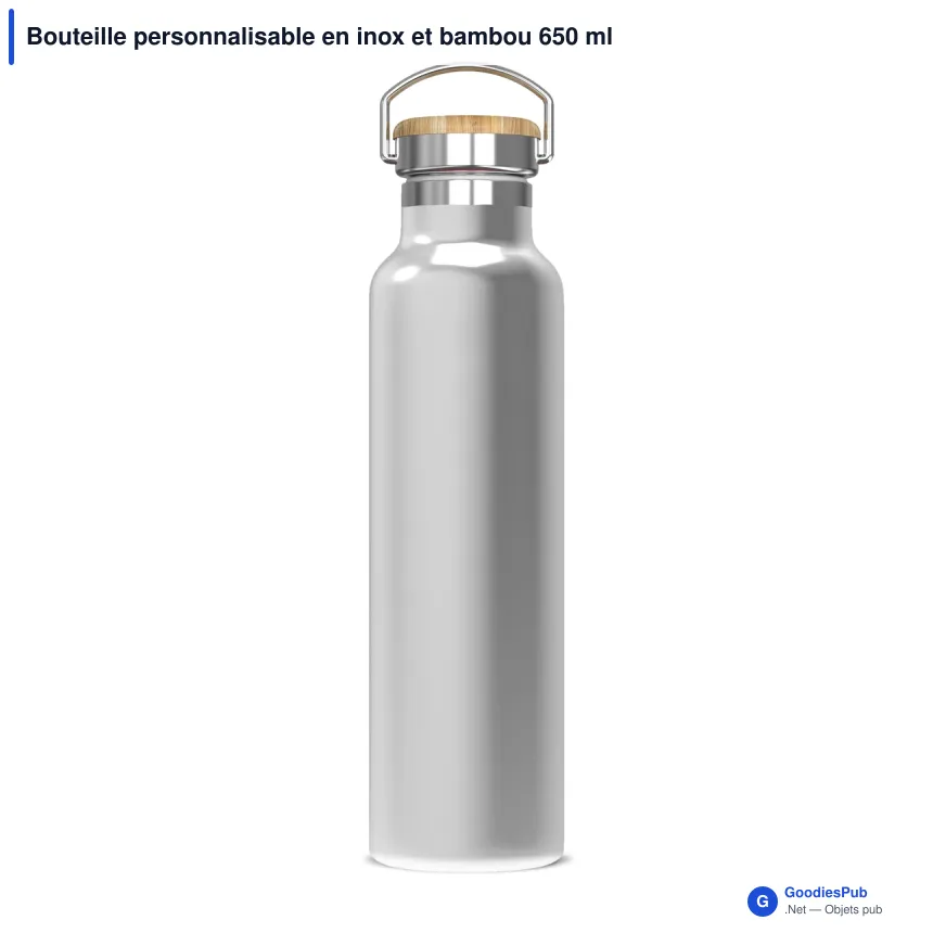 Bouteille personnalisable en inox et bambou 650 ml avec logo - Ashton - Image 4
