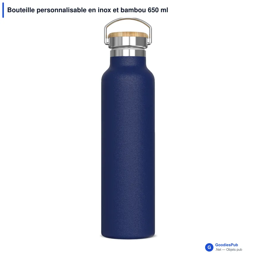 Bouteille personnalisable en inox et bambou 650 ml avec logo - Ashton - Image 5