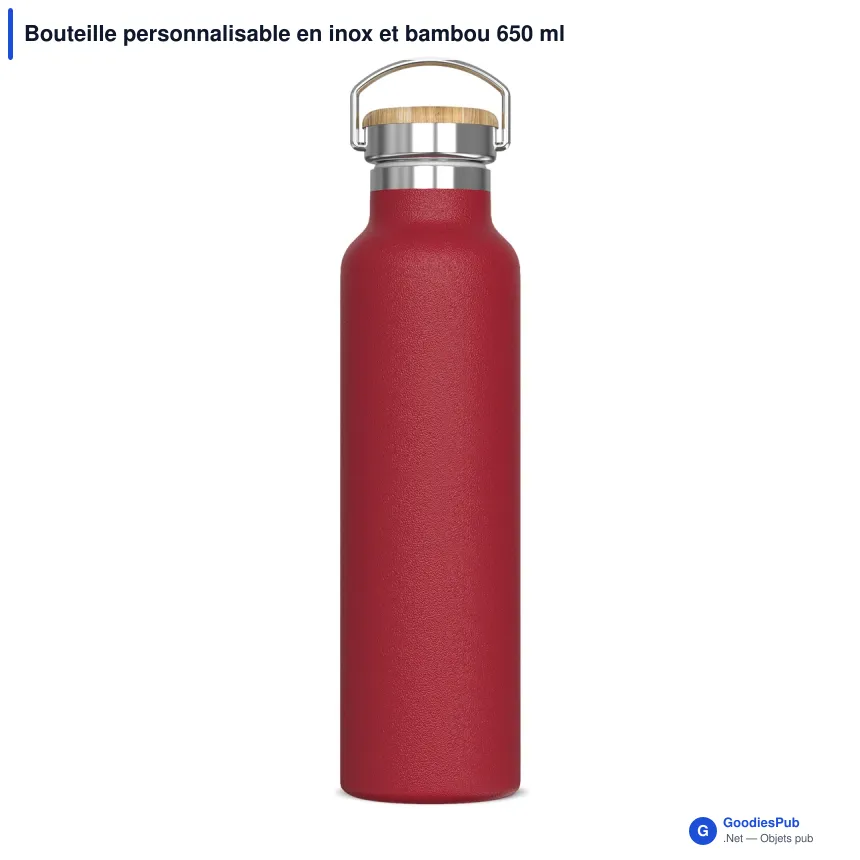 Bouteille personnalisable en inox et bambou 650 ml avec logo - Ashton - Image 6