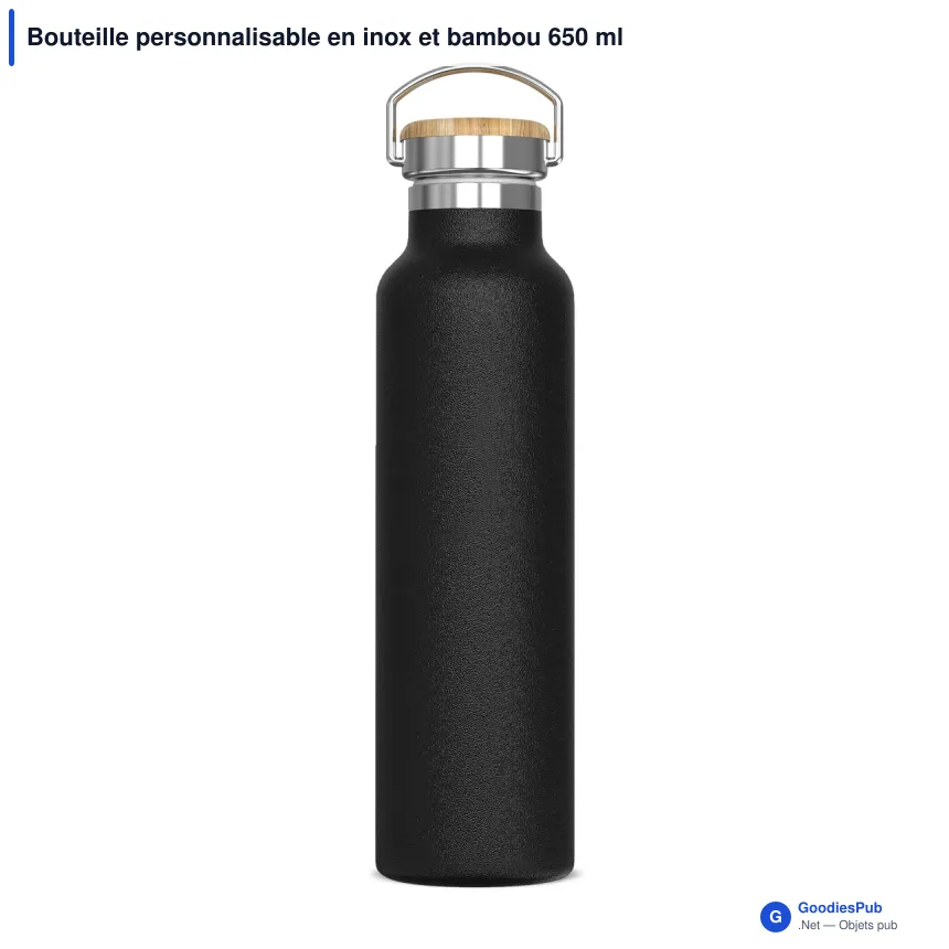 Bouteille personnalisable en inox et bambou 650 ml avec logo - Ashton - Image 7