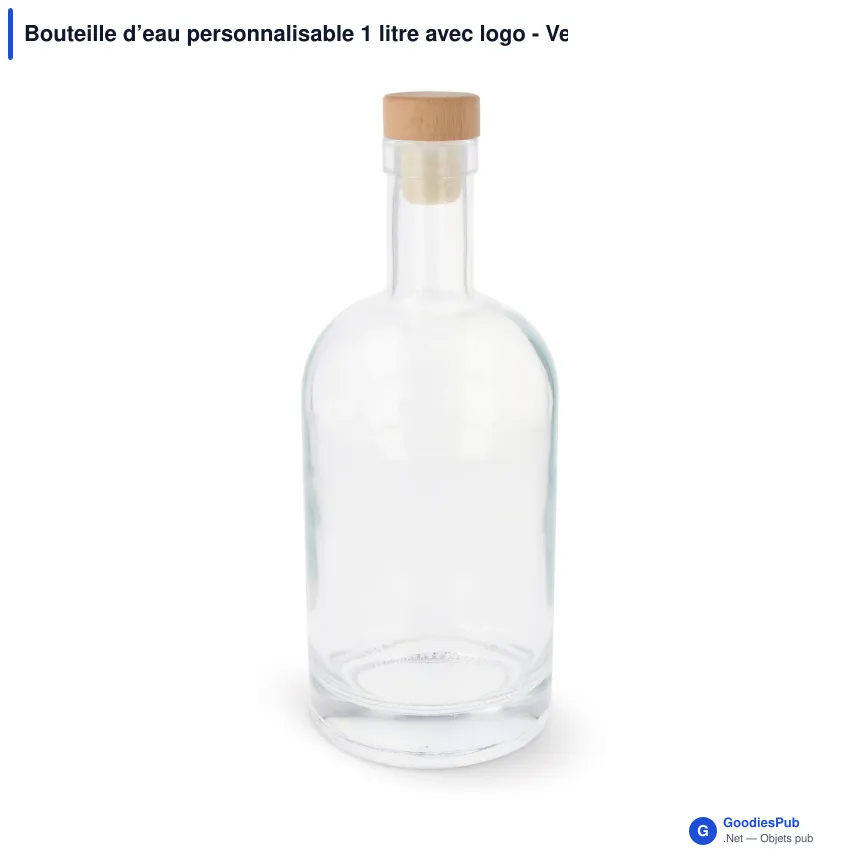 Bouteille d’eau personnalisable 1 litre avec logo - Verre et bouleau - Image 2