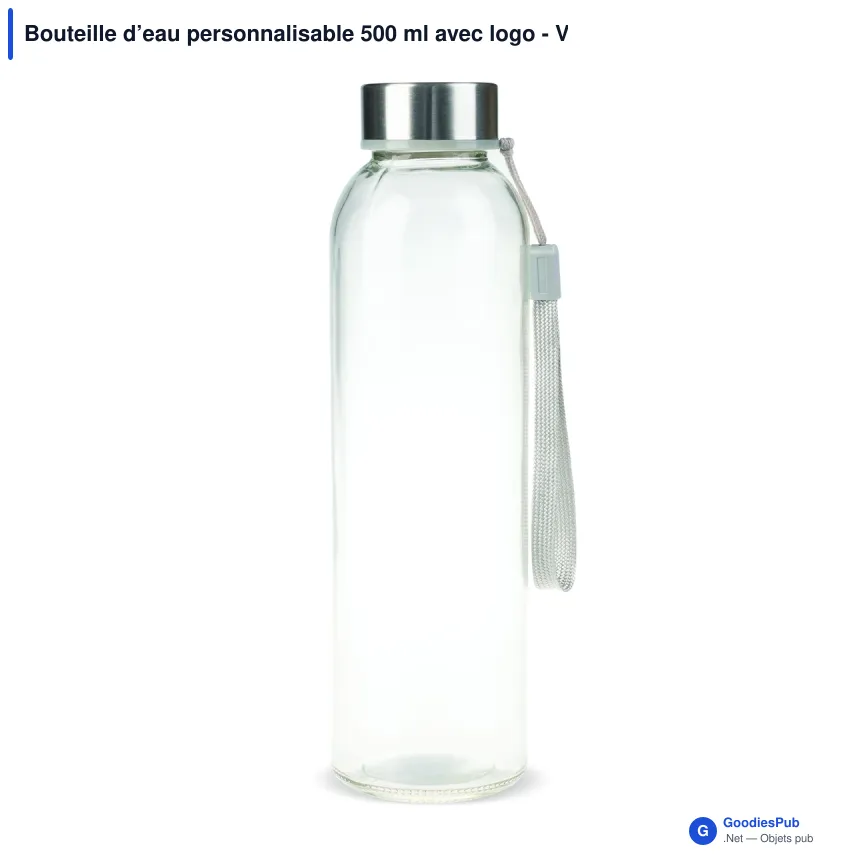 Bouteille d’eau personnalisable 500 ml avec logo - Verre transparent - Image 2