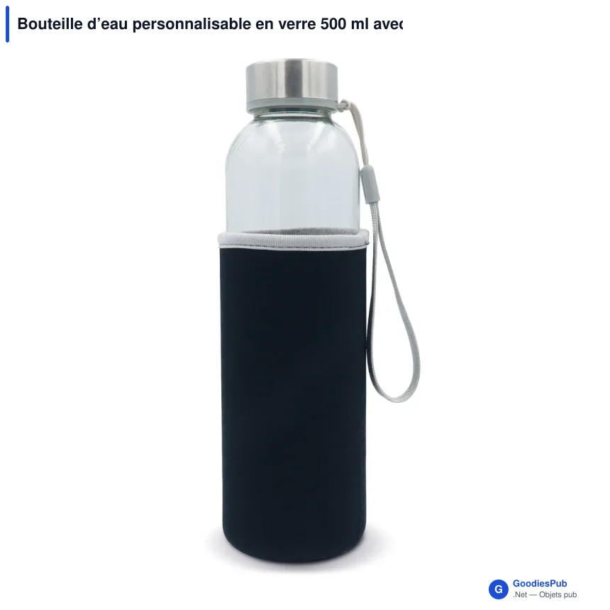 Bouteille d’eau personnalisable en verre 500 ml avec logo - Avec fourreau - Image 2