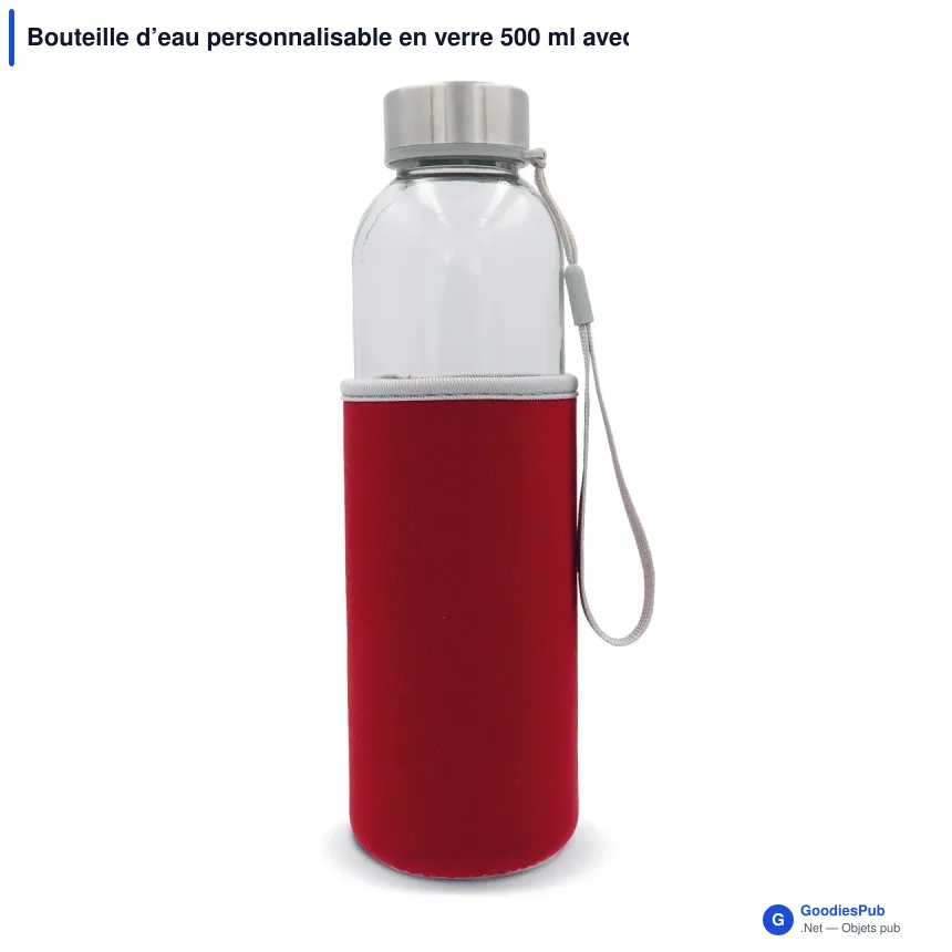 Bouteille d’eau personnalisable en verre 500 ml avec logo - Avec fourreau - Image 3