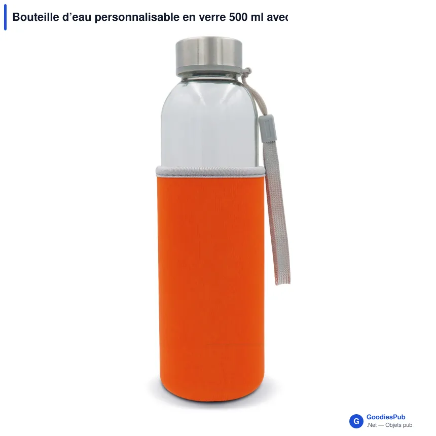 Bouteille d’eau personnalisable en verre 500 ml avec logo - Avec fourreau - Image 4
