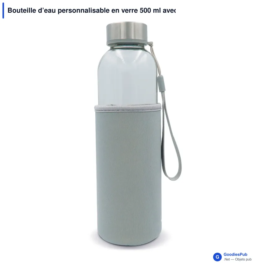 Bouteille d’eau personnalisable en verre 500 ml avec logo - Avec fourreau - Image 5