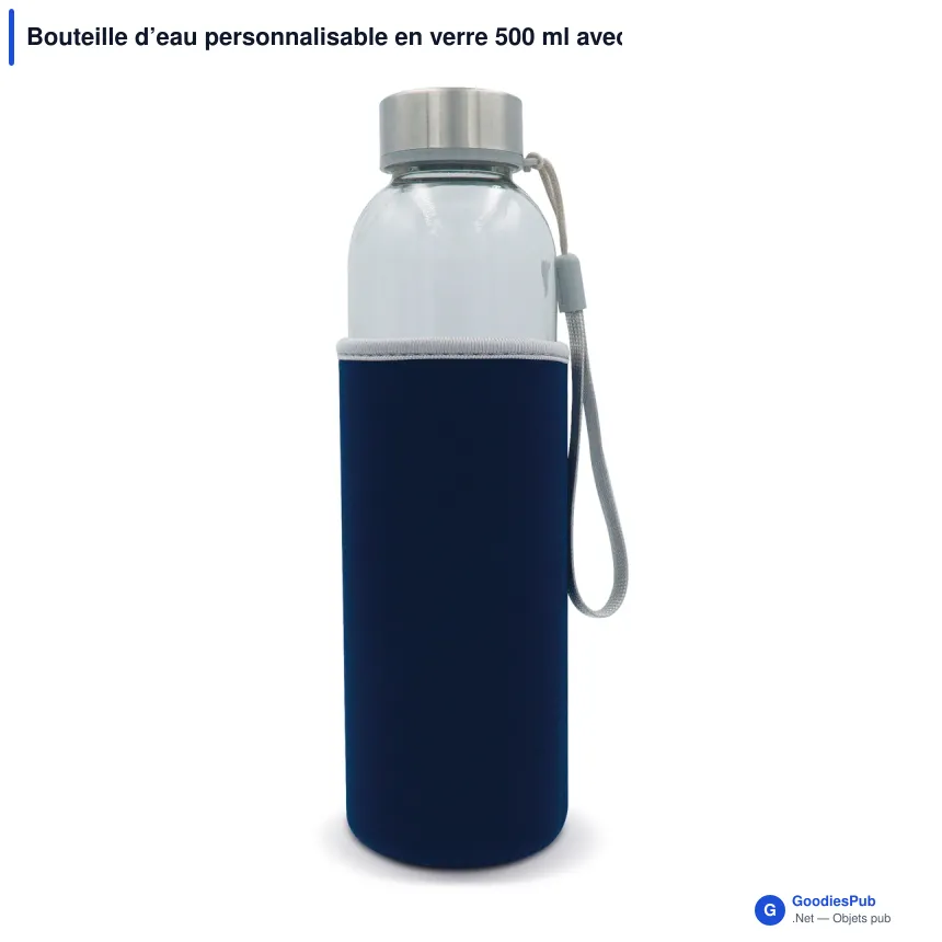Bouteille d’eau personnalisable en verre 500 ml avec logo - Avec fourreau - Image 6