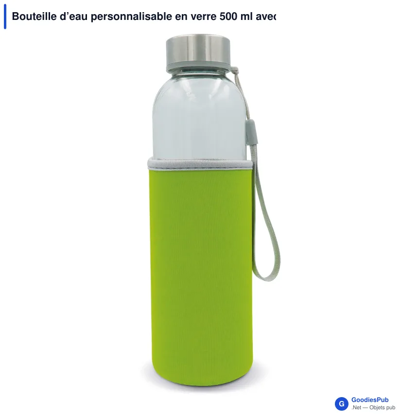 Bouteille d’eau personnalisable en verre 500 ml avec logo - Avec fourreau - Image 7