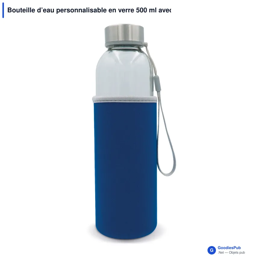 Bouteille d’eau personnalisable en verre 500 ml avec logo - Avec fourreau - Image 8