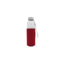 Variante Transparent Rouge - Bouteille d’eau personnalisable en verre 500 ml avec logo - Avec fourreau