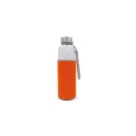 Variante Transparent Orange - Bouteille d’eau personnalisable en verre 500 ml avec logo - Avec fourreau