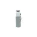 Variante Transparent Gris - Bouteille d’eau personnalisable en verre 500 ml avec logo - Avec fourreau