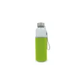 Variante Transparent Vert clair - Bouteille d’eau personnalisable en verre 500 ml avec logo - Avec fourreau