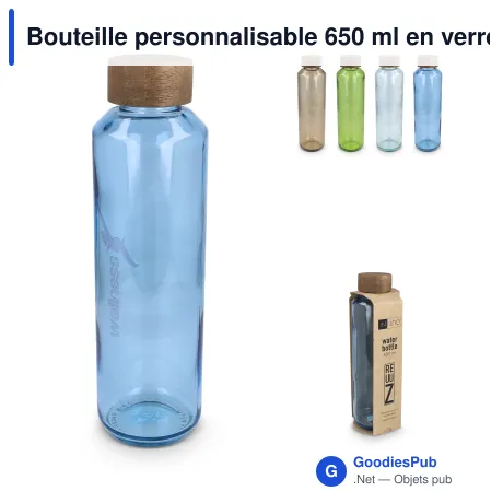 Bouteille personnalisable 650 ml en verre recyclé avec logo - InSideOut ReuuZ