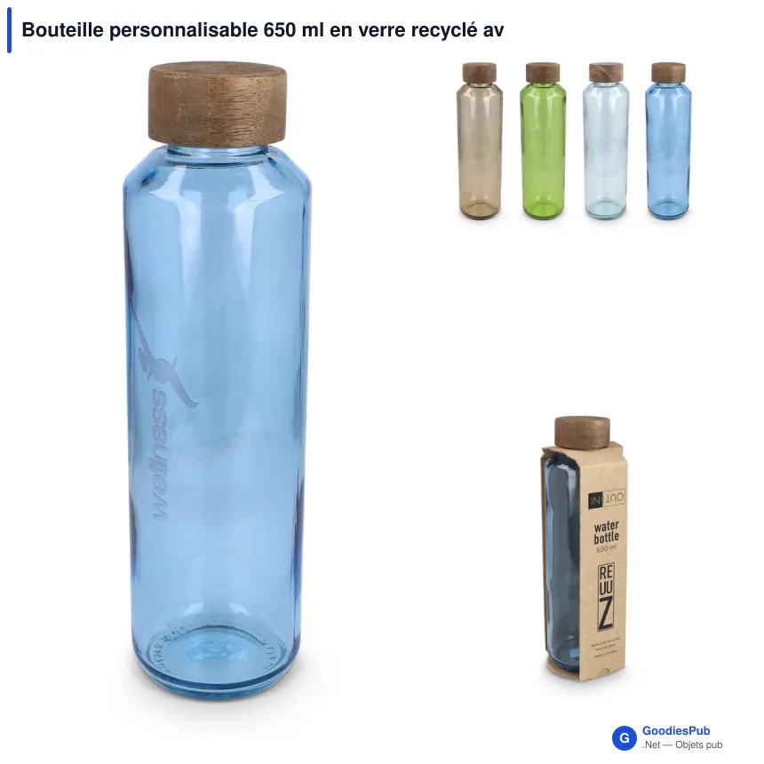 Bouteille personnalisable 650 ml en verre recyclé avec logo - InSideOut ReuuZ - Image 1
