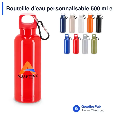 Bouteille d'eau personnalisable 500 ml en R-PET coloré avec logo - Nina
