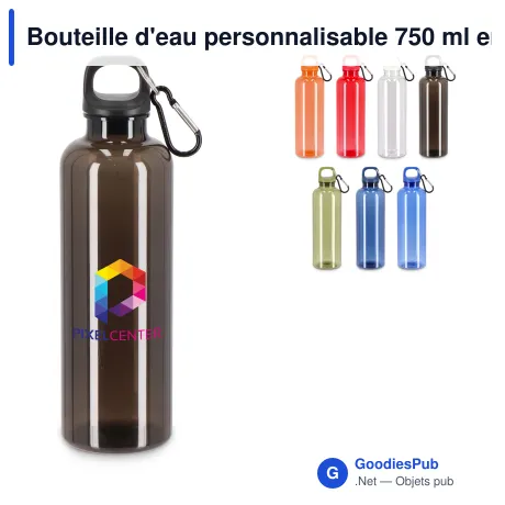 Bouteille d'eau personnalisable 750 ml en R-PET transparent avec logo - Noa