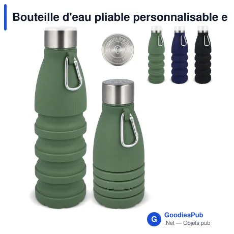 Bouteille d'eau pliable personnalisable en silicone avec logo - 550 ml