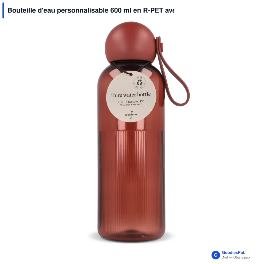 Bouteille d'eau personnalisable 600 ml en R-PET avec logo - Sagaform Ture - Image 2