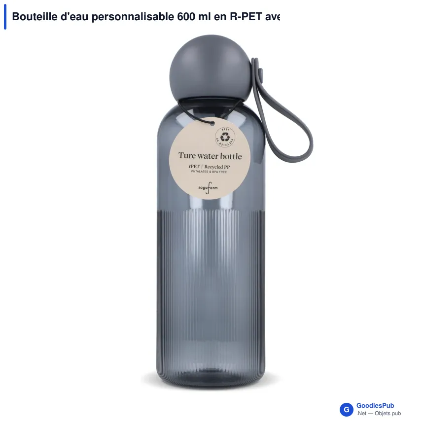 Bouteille d'eau personnalisable 600 ml en R-PET avec logo - Sagaform Ture - Image 5
