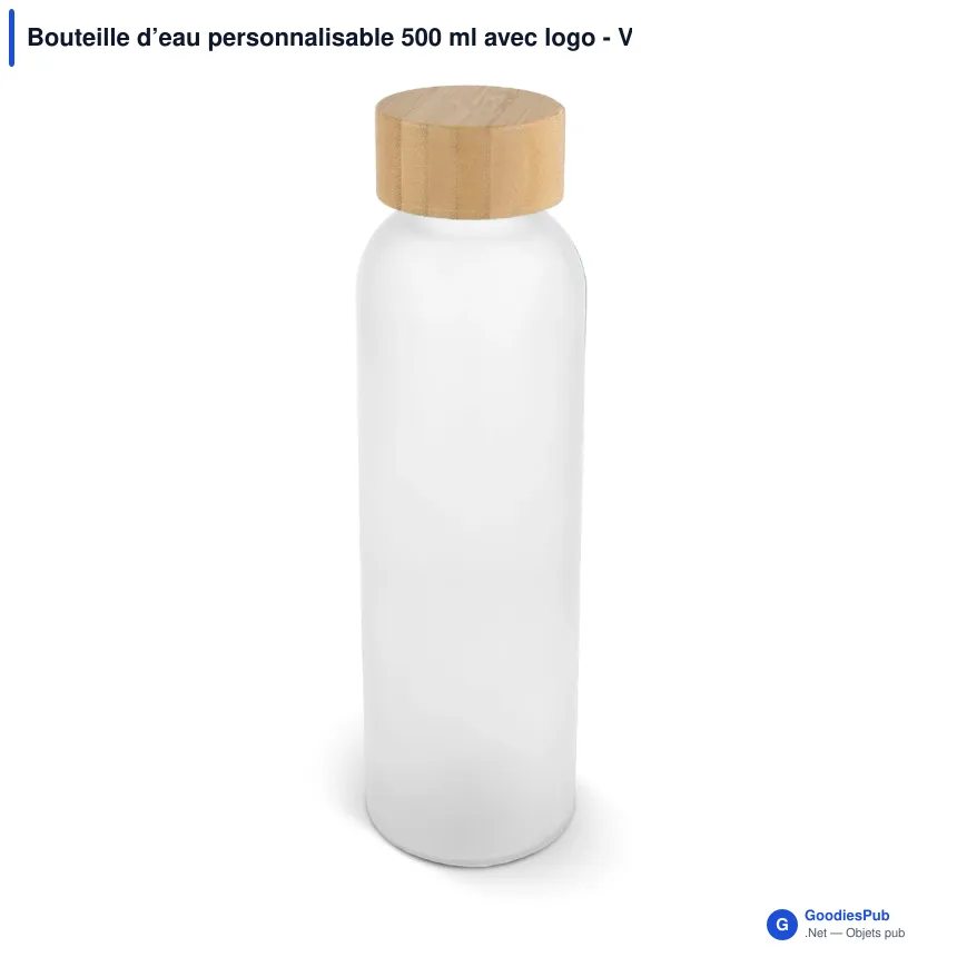 Bouteille d’eau personnalisable 500 ml avec logo - Verre et bambou - Image 2