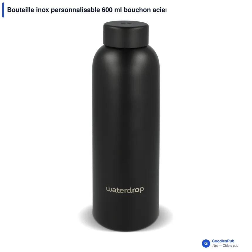 Bouteille inox personnalisable 600 ml bouchon acier avec logo - Waterdrop - Image 2