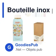 Bouteille inox personnalisable 600 ml bouchon bambou avec logo - Waterdrop - Miniature 1