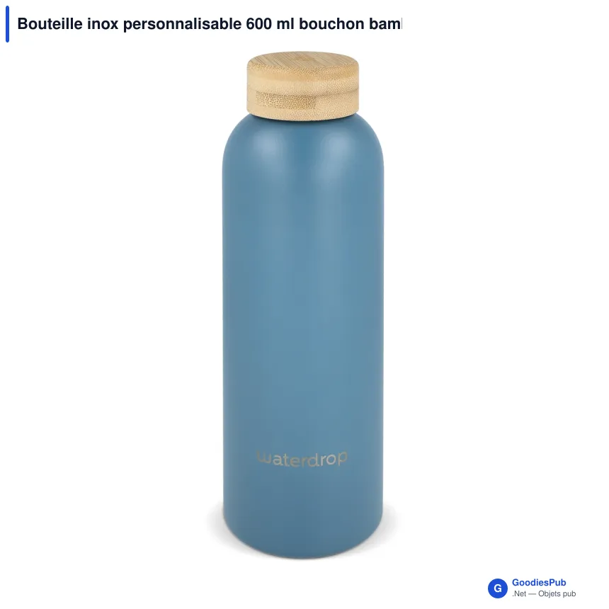 Bouteille inox personnalisable 600 ml bouchon bambou avec logo - Waterdrop - Image 2