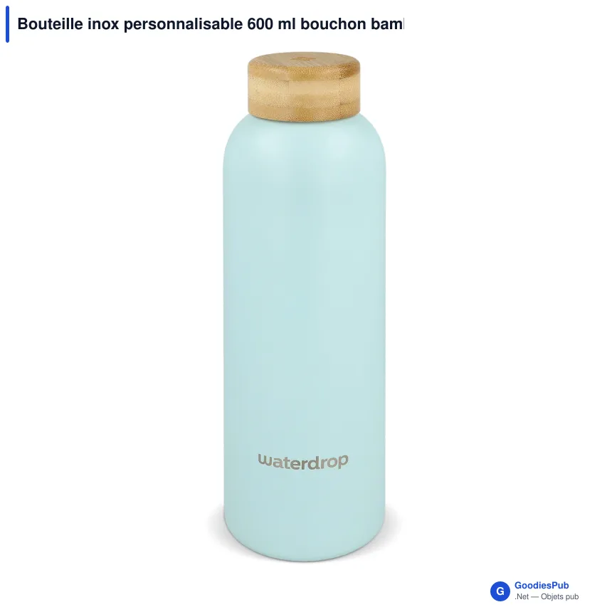Bouteille inox personnalisable 600 ml bouchon bambou avec logo - Waterdrop - Image 3