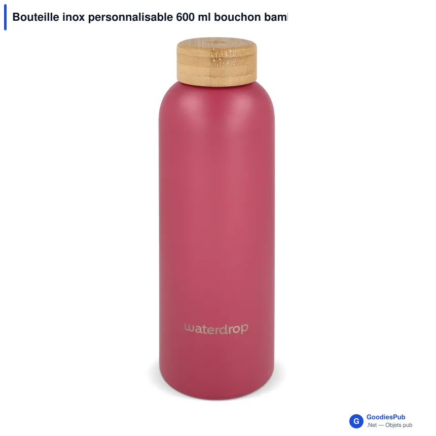 Bouteille inox personnalisable 600 ml bouchon bambou avec logo - Waterdrop - Image 4