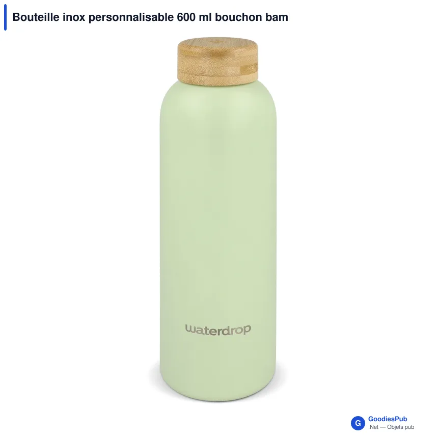 Bouteille inox personnalisable 600 ml bouchon bambou avec logo - Waterdrop - Image 5