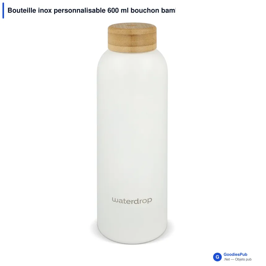 Bouteille inox personnalisable 600 ml bouchon bambou avec logo - Waterdrop - Image 6
